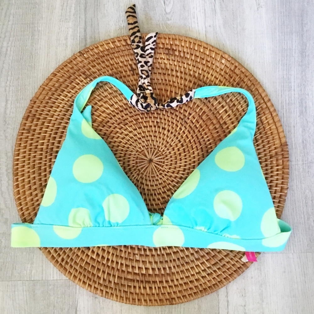 Victorias Secret Green Poke A Dot Green Swim Suit Top Size M Padded